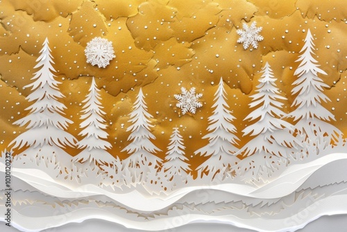 Winter forest paper art scene photo