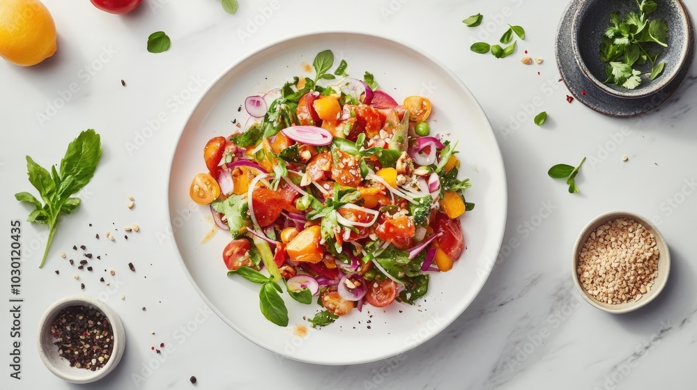 Delightful Top View of Spicy Papaya Salad Delightful Top View of Spicy Papaya Salad