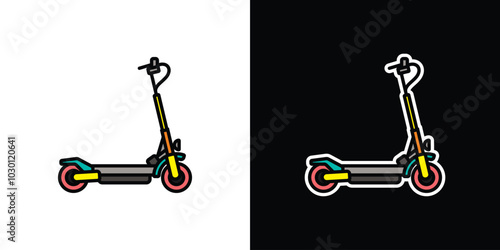 City scooter on white and black background. Original vector illustration in vintage style.