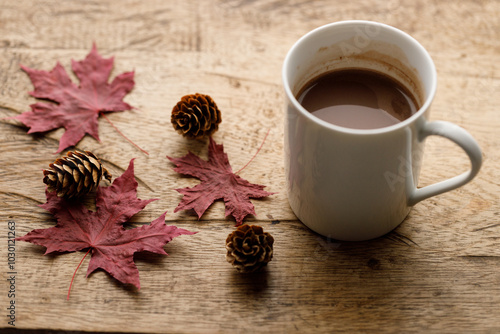 Cup of hot chocolate in white cereamic cup photo