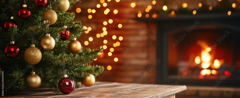 The Christmas Tree by Fireplace The Christmas Tree by Fireplace