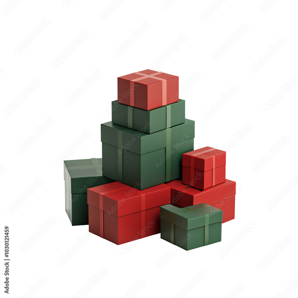 Fototapeta premium 3D Model Festive Stack of Red and Green Gift Boxes