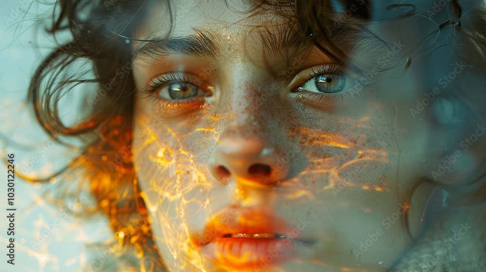 Intriguing Portrait of a Woman with Water Reflections Intriguing Portrait of a Woman with Water Reflections