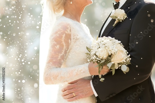 Couple in wedding attire, romantic moment