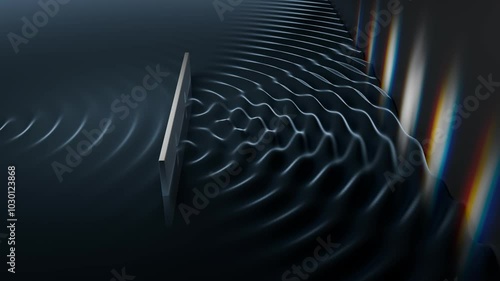 Double slit experiment in quantum physics causing interference pattern. Wave-particle duality concept.