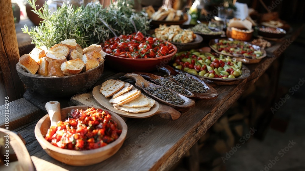 Rustic Table Set with Spanish Cuisine Delights Rustic Table Set with Spanish Cuisine Delights