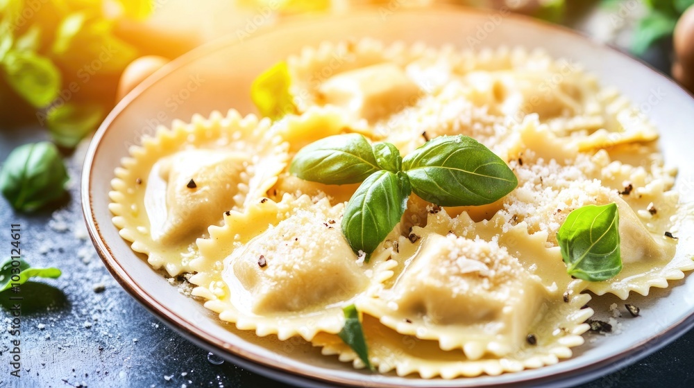 Delicious Ravioli in Butter Sauce with Fresh Herbs Delicious Ravioli in Butter Sauce with Fresh Herbs