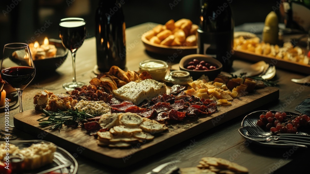 Elegantly Arranged Cicchetti Plate with Wine and Cheese Elegantly Arranged Cicchetti Plate with Wine and Cheese