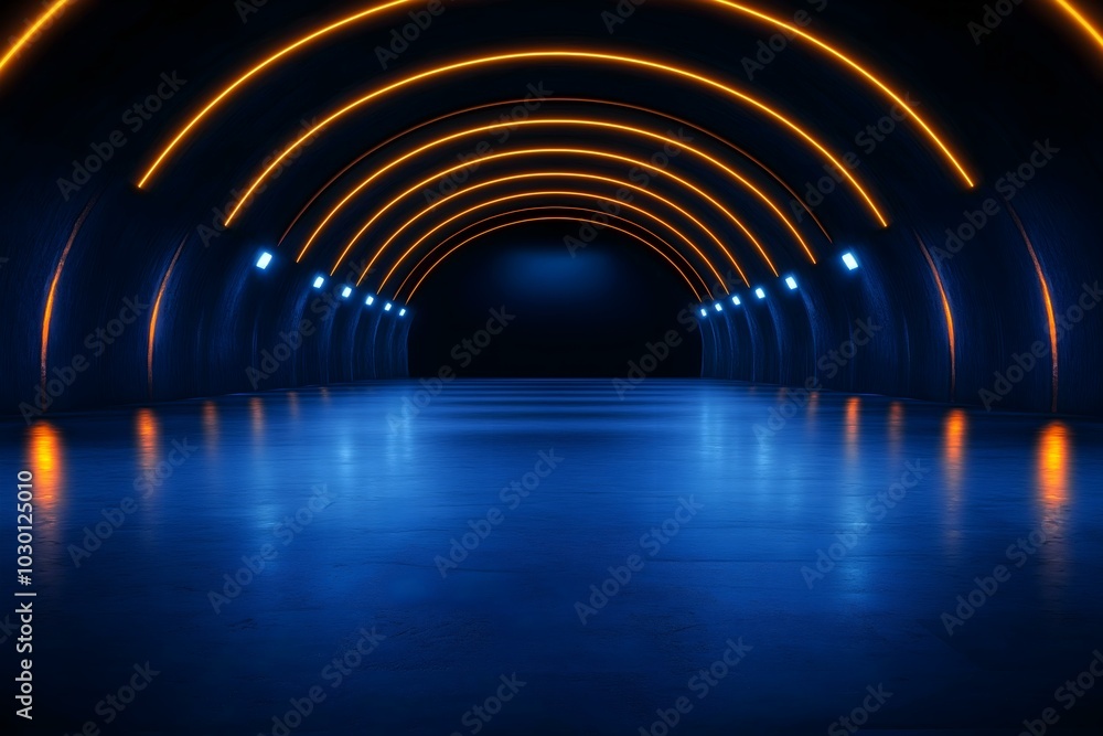 Fototapeta premium Futuristic tunnel with vibrant neon lights