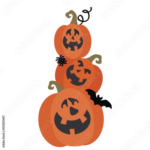 Funny Halloween stacked pumpkins vector cartoon illustration