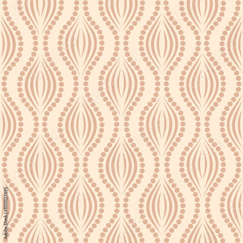 Seamless pattern with desert sand color ornament. Repeating dotted wavy lines pattern. Vector seamless color wallpaper. Decorative vector background. Design for wrapping, textile, fabric, cover.
