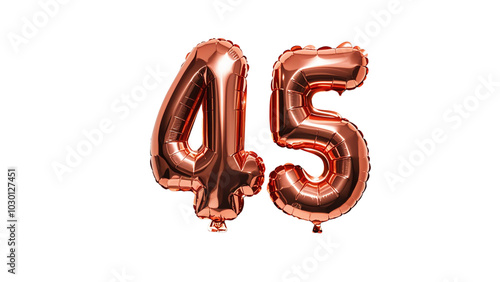 Number forty five 45 balloon made of rose gold color On the White background....