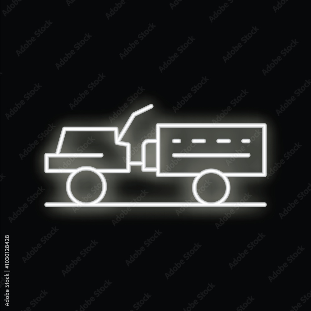Glowing white neon truck icon on a black brick wall background