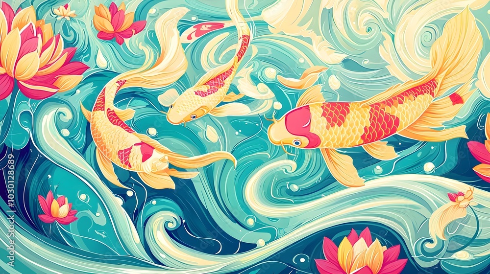 Koi Fish and Lotus Flowers Koi Fish and Lotus Flowers