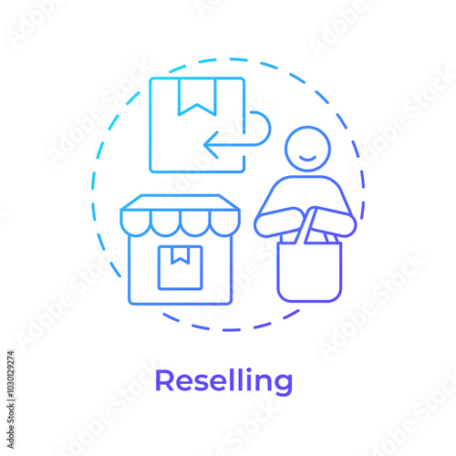 Reselling blue gradient concept icon. Reverse logistics in commerce. Second-hand sales. Customer service. Round shape line illustration. Abstract idea. Graphic design. Easy to use in brochure