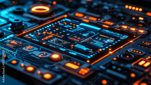 Futuristic Circuit Board with Glowing Elements