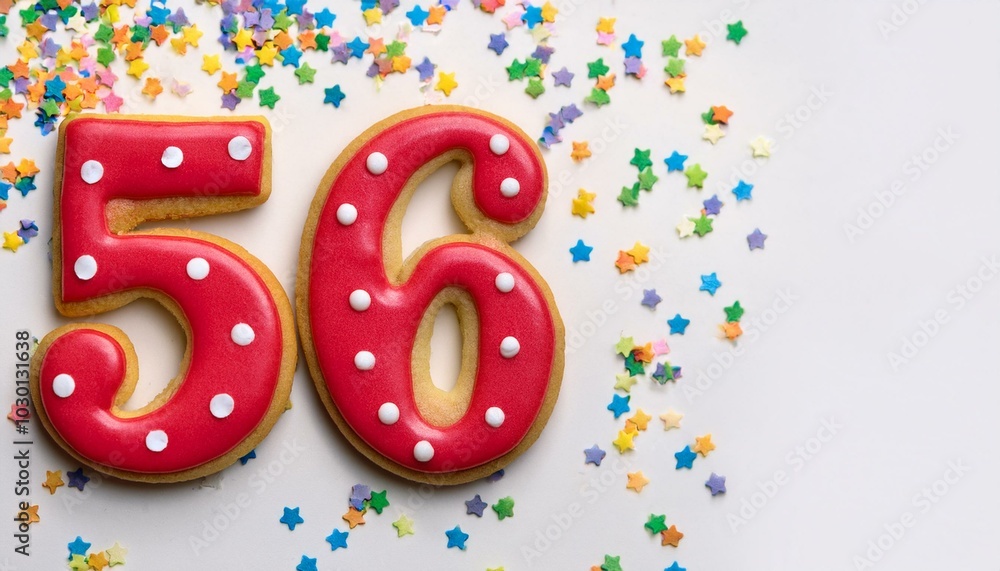 Decorated cookie, number 56, image for birthday or anniversary celebration Decorated cookie, number 56, image for birthday or anniversary celebration