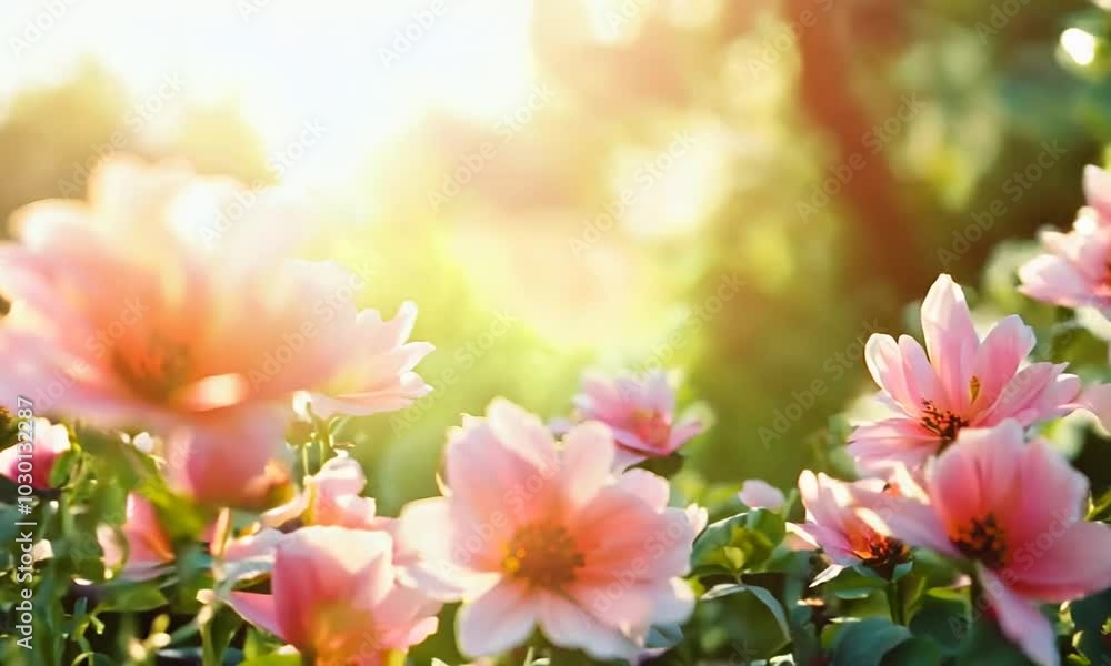 A serene scene of blooming pink flowers in a sunlit garden, showcasing nature's beauty. A serene scene of blooming pink flowers in a sunlit garden, showcasing nature's beauty.