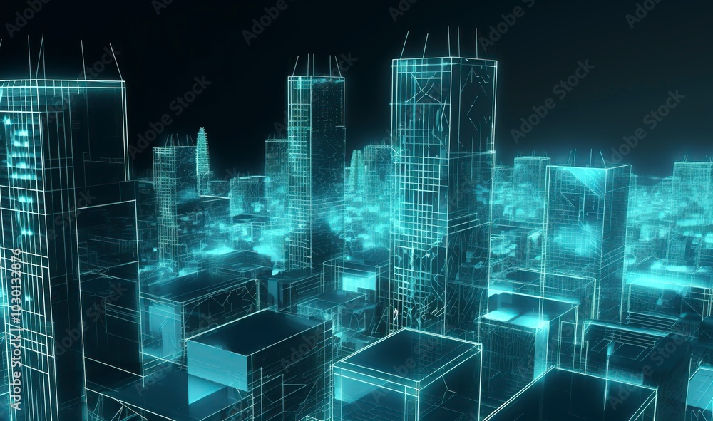 A breathtaking aerial view showcasing a futuristic city illuminated at night A breathtaking aerial view showcasing a futuristic city illuminated at night