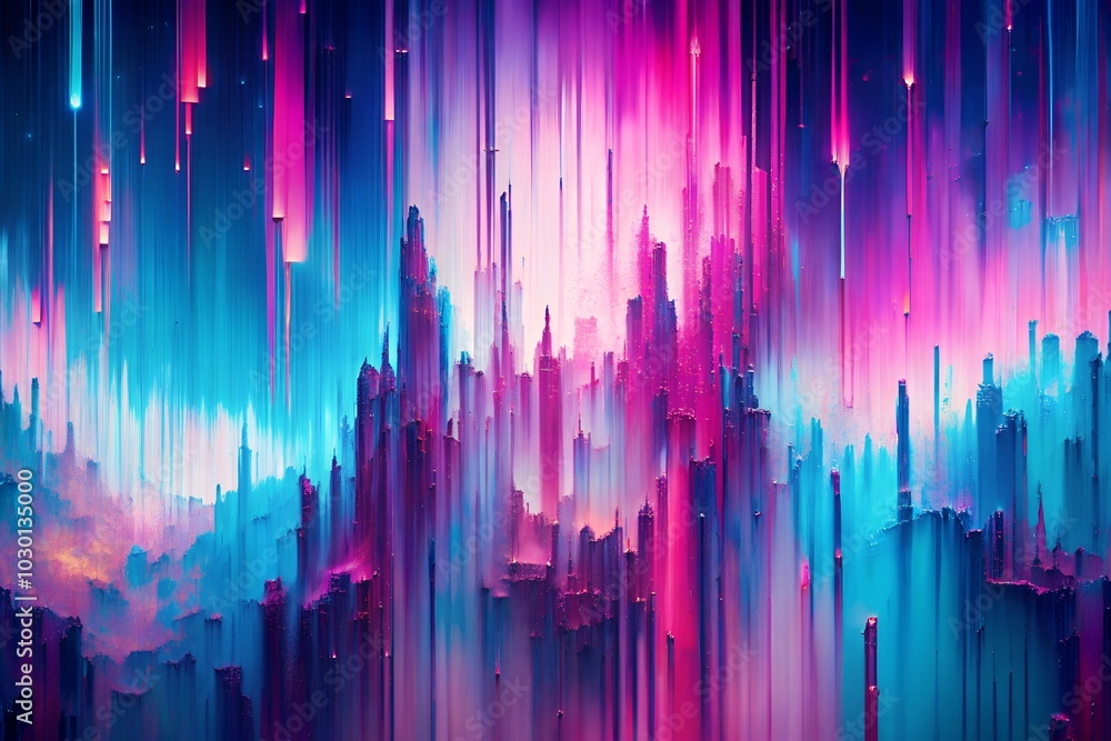 Abstract Digital Art with Pink and Blue Strokes and Glitches Abstract Digital Art with Pink and Blue Strokes and Glitches