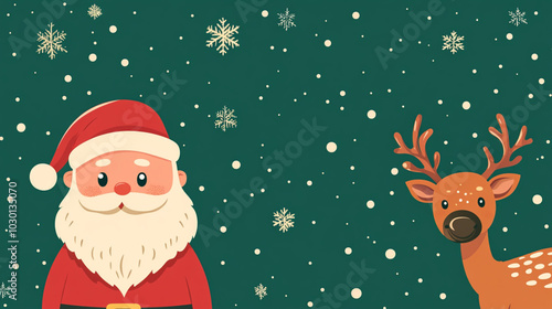 Santa and Reindeer Christmas Card Illustration 