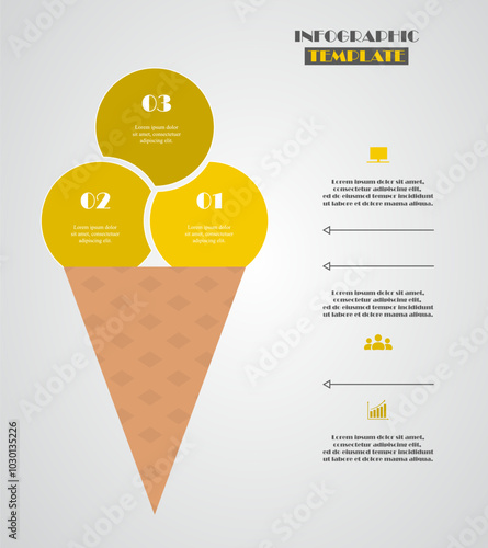 Ice cream concept infographic template with 3 options, parts or steps.