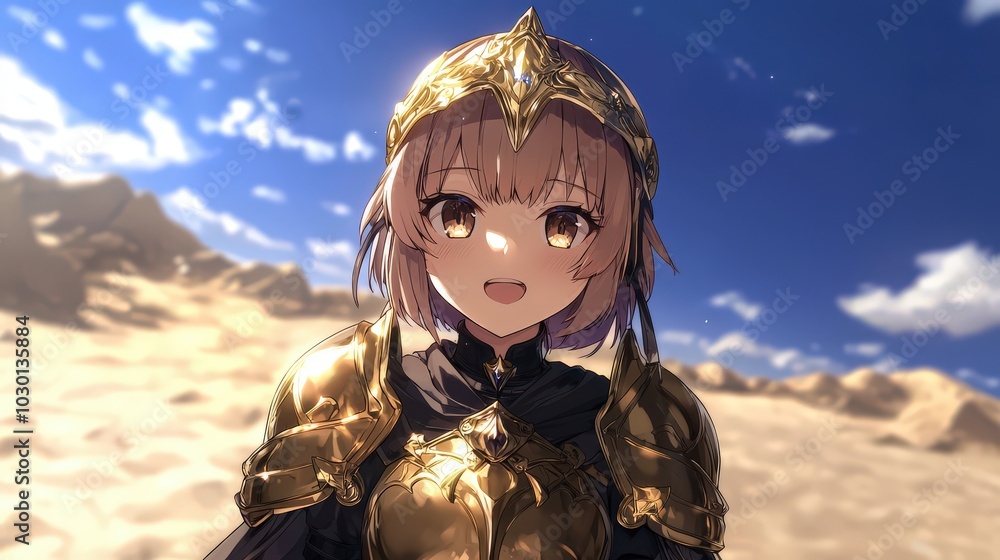Formidable Knight in Anime Style under Blue Sky Formidable Knight in Anime Style under Blue Sky