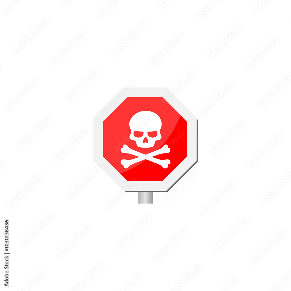 Warning road sign with skull icon isolated on transparent background