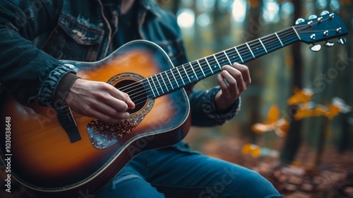 Acoustic Guitar in Forest Setting