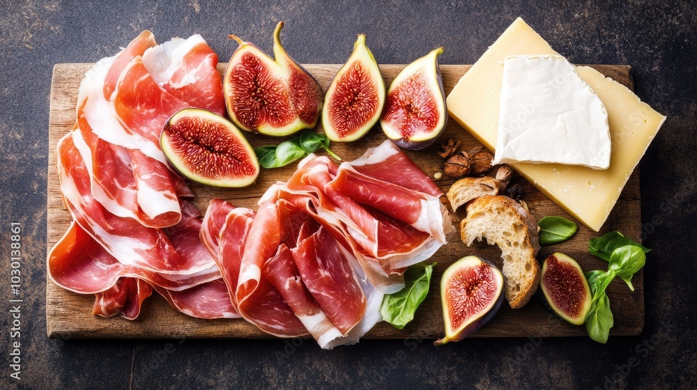 Elegant Thin Slices of Prosciutto with Fresh Figs and Cheese