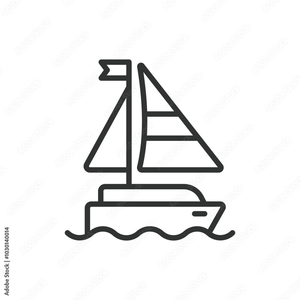 Sail boat, in line design. Sail boat, sailing, yacht, watercraft, nautical, ocean, sea on white background vector. Sail boat editable stroke icon Sail boat, in line design. Sail boat, sailing, yacht, watercraft, nautical, ocean, sea on white background vector. Sail boat editable stroke icon