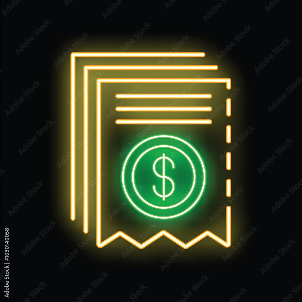 Neon glowing icon of invoices with a dollar sign, representing the concept of payment Neon glowing icon of invoices with a dollar sign, representing the concept of payment