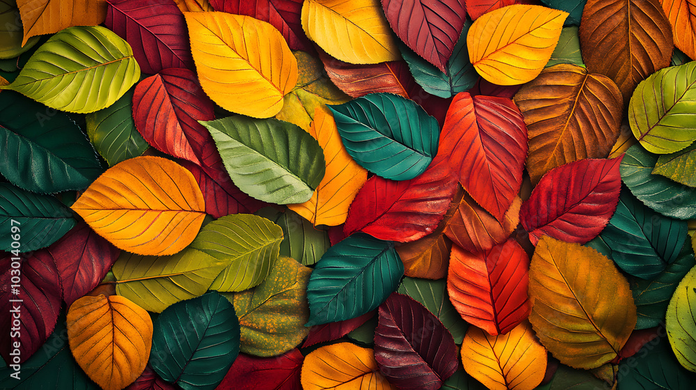 Intricate and Vibrant Background of Colorful Leaves in an Enchanting Pattern Intricate and Vibrant Background of Colorful Leaves in an Enchanting Pattern
