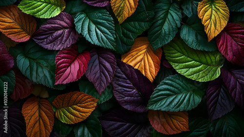 Elegant and Detailed Background of Colorful Leaves in an Inviting and Organic Pattern