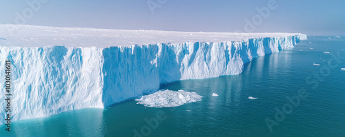 Glaciers melting into calm blue waters, showcasing the beauty and fragility of nature.