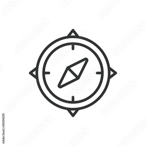 Compass, in line design. Compass, navigation, direction, north, travel, way finding, orientation on white background vector. Compass editable stroke icon
