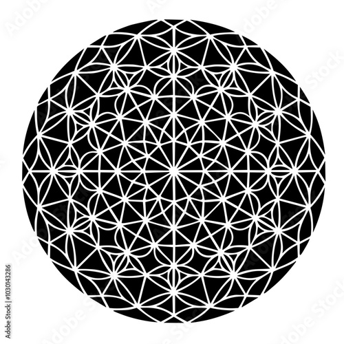 Mandala d'Energie, Roue, Cercle, Design pour Méditation, Elément Décoratif, Noir et Blanc, Unité, Univers, Cosmos, Source, Essence