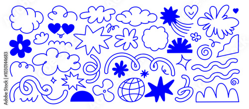 Vector set of minimalist design elements, flowers, doodles, scribbles - abstract background elements for branding, packaging, prints and social media posts