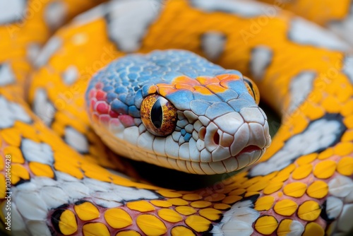 Close-up view of a rare snake showcasing vibrant and intricate scales in natural habitat