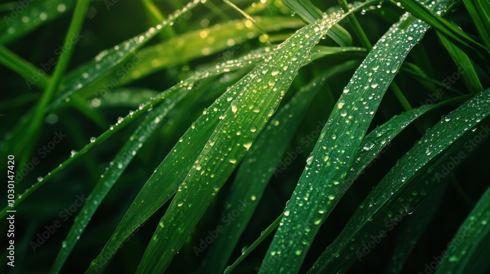 Dew Drops on Lush Grass Blades Dew Drops on Lush Grass Blades