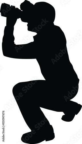 Photographer full body silhouette illustration. People taking picture using camera.