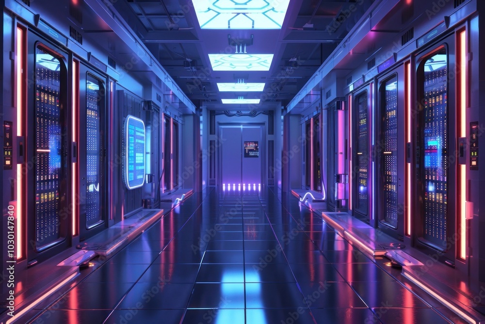 Server room architecture futuristic computer. Server room architecture futuristic computer.