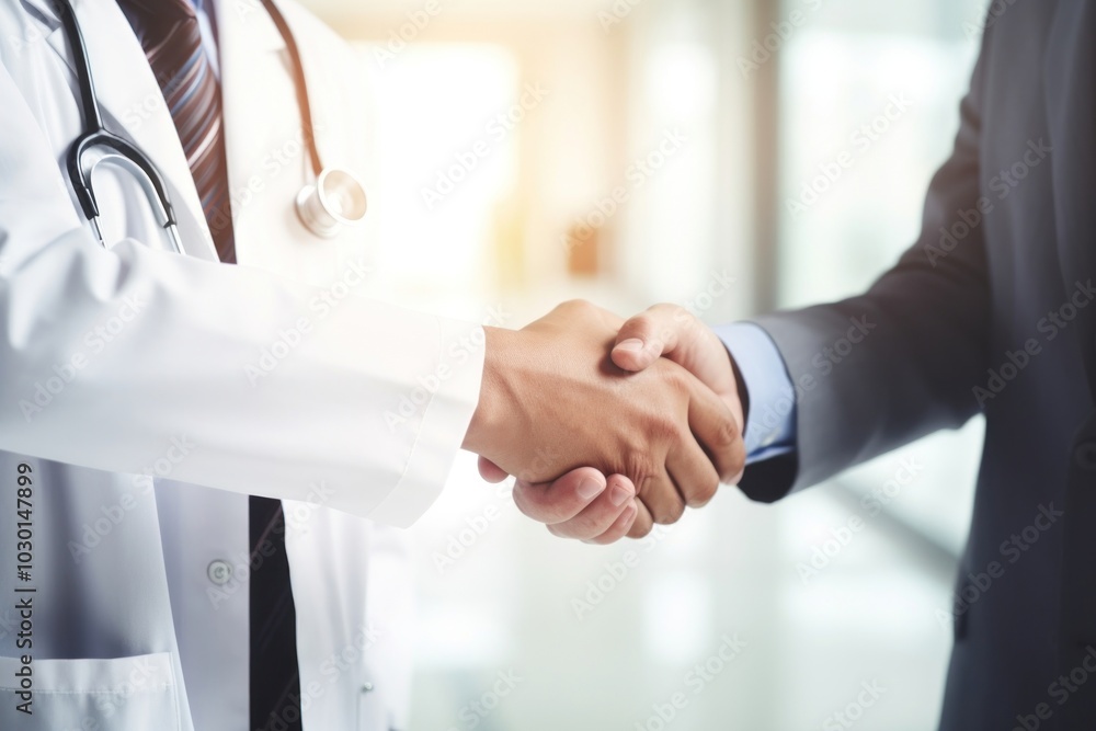 A doctor shakes hands with a patient in a hospital handshake adult stethoscope. A doctor shakes hands with a patient in a hospital handshake adult stethoscope.