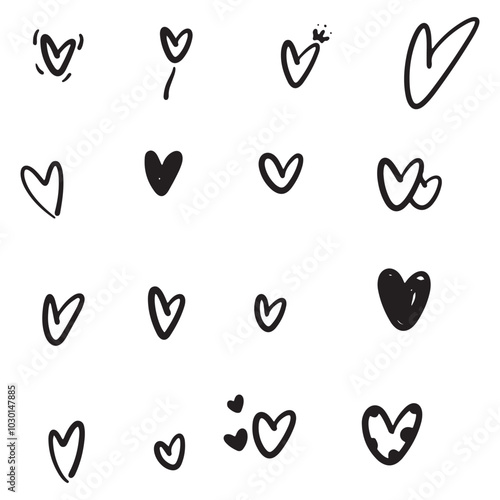 Heart doodles. Hand drawn hearts. Design elements for Valentine's day. Vector EPS 10. 