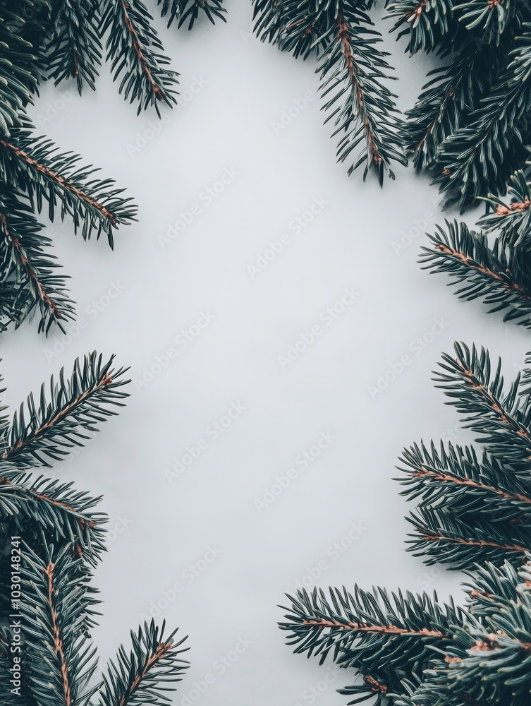 Frame background made of blue pine leaves on a white background. Winter, Christmas, New Year, Year-end, Card, Poster background. Frame background made of blue pine leaves on a white background. Winter, Christmas, New Year, Year-end, Card, Poster background.
