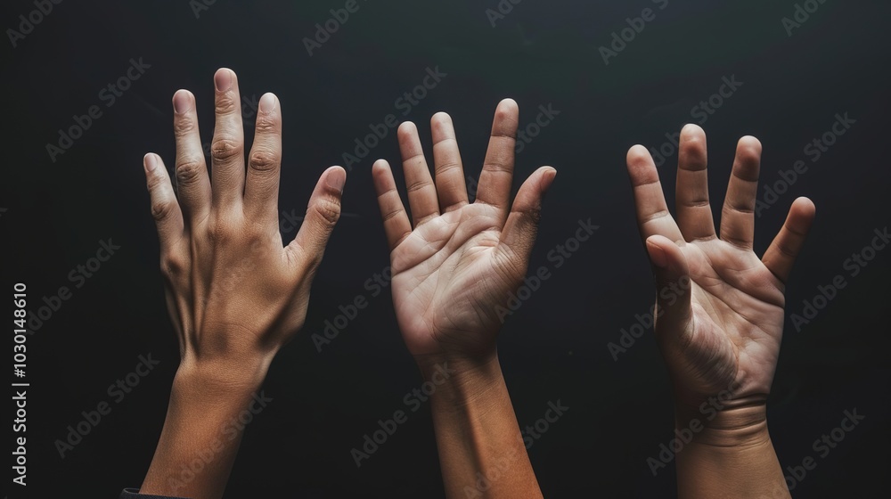 Isolated Human Hands - a compelling and artistic visual. The image features a group of human hands, showcasing diverse palm and finger positions that convey various emotions and gestures. Isolated Human Hands - a compelling and artistic visual. The image features a group of human hands, showcasing diverse palm and finger positions that convey various emotions and gestures.