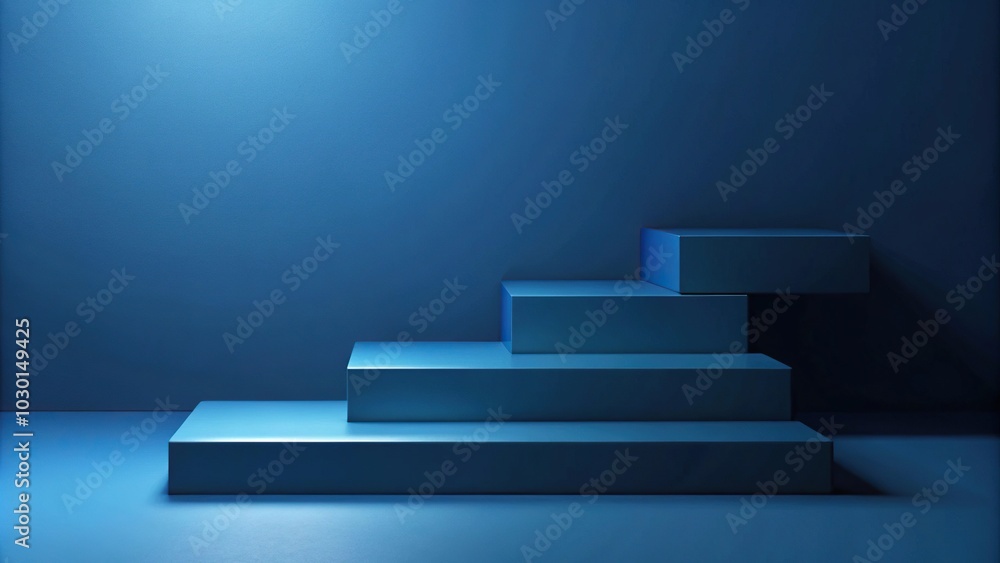 Minimalist dark blue background with 3D stairs Minimalist dark blue background with 3D stairs