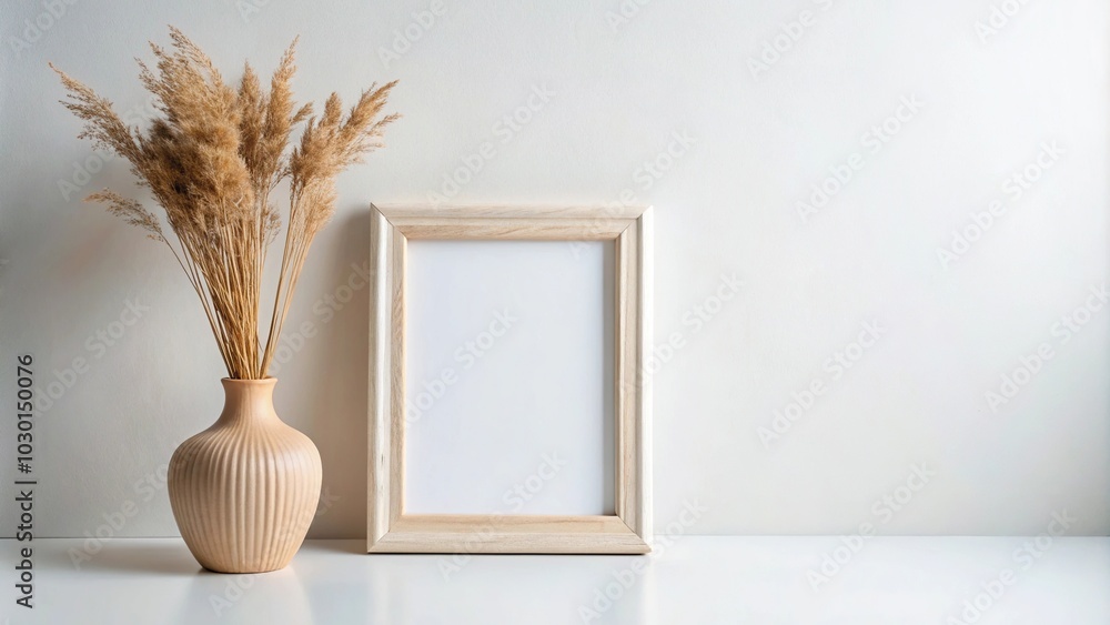 Minimalist dried plant arrangement with empty picture frame Minimalist dried plant arrangement with empty picture frame