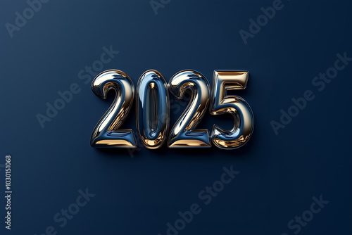 A shiny, metallic gold number '2025' rendered in three dimensions.
Isolated on dark blue background. New Year, End of Year, Event, Festival, Anniversary, Party, Future, Beginning, start. photo