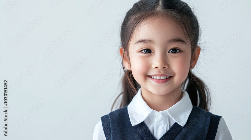 Portrait of cute pretty Asian schoolgirl girl in uniform on gray studio background Portrait of cute pretty Asian schoolgirl girl in uniform on gray studio background